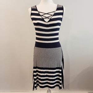 Skye's the Limit dress navy/white stripes sz small